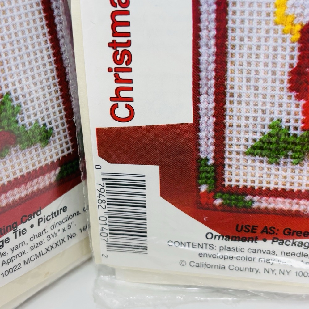 Vintage 1989 Christmas Card Kit Lot 3 Plastic Canvas Peace Candle Sealed USA - Picture 5 of 5